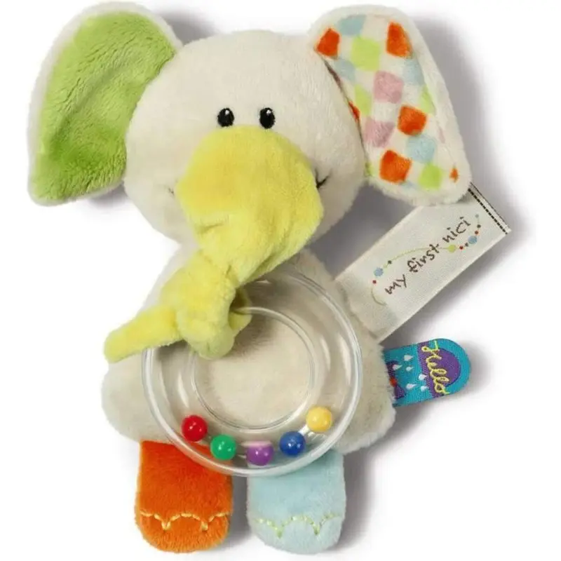 NICI 39712 Greifling Elefant mit Ringrassel 16cm an Header Karte