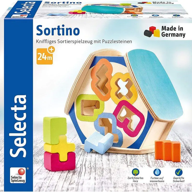 Selecta Sortino, Sortierbox aus Holz, 16 cm, Mehrfarbig